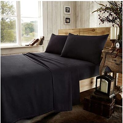GC GAVENO CAVAILIA Luxury Flannel Plain Flat Sheet, 100% Brushed Cotton Easy Care Accessory, Premium Soft & Cosy Bed Linen, Black, Double Size Bedsheet GC GAVENO CAVAILIA Luxury Flannel Plain Flat Sheet, 100% Brushed Cotton Easy Care Accessory, Premium Soft & Cosy Bed Linen, Black, Double Size Bedsheet