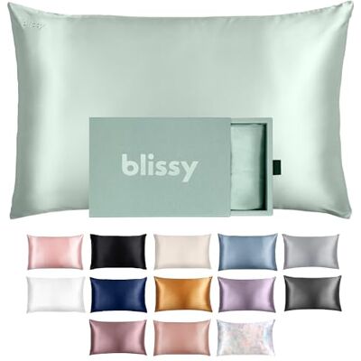 BLISSY Silk Pillowcase 100% Pure Mulberry Silk 22 Momme 6A High-Grade Fibers Satin Pillow Cover for Hair & Skin Regular, Queen & King with Hidden Zipper (Standard, Matcha) BLISSY Silk Pillowcase 100% Pure Mulberry Silk 22 Momme 6A High-Grade Fibers Satin Pillow Cover for Hair & Skin Regular, Queen & King with Hidden Zipper (Standard, Matcha)