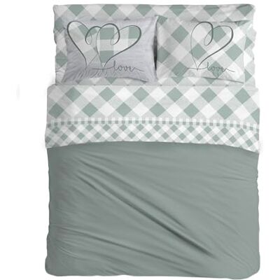 PENSIERI DELICATI Double Bed Set 100% Cotton, Complete Double Bed Sheet Set, 180 x 200 cm, Including Bottom Sheet, Top and 2 Pillowcases, Made in Italy, Lovely Check Green Pattern PENSIERI DELICATI Double Bed Set 100% Cotton, Complete Double Bed Sheet Set, 180 x 200 cm, Including Bottom Sheet, Top and 2 Pillowcases, Made in Italy, Lovely Check Green Pattern