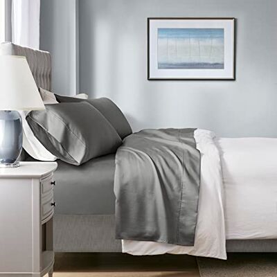Madison Park Beautyrest 1000 Thread Count, Solid Color Sheet Set, Elastic Deep Pocket, All Season, Breathable, HeiQ Smart Temperature, Soft Cotton Blend Bedding, Matching Pillowcase, King Charcoal 4 Piece Madison Park Beautyrest 1000 Thread Count, Solid Color Sheet Set, Elastic Deep Pocket, All Season, Breathable, HeiQ Smart Temperature, Soft Cotton Blend Bedding, Matching Pillowcase, King Charcoal 4 Piece