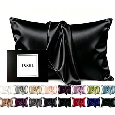 INSSL Silk Pillowcase for Women, Mulberry Silk Pillowcase for Hair and Skin and Stay Comfortable and Breathable During Sleep (Black, Standard) INSSL Silk Pillowcase for Women, Mulberry Silk Pillowcase for Hair and Skin and Stay Comfortable and Breathable During Sleep (Black, Standard)