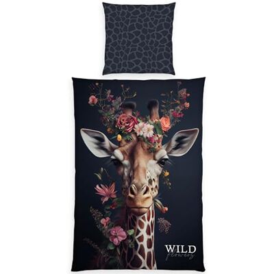 Herding Wild Flowers Giraffe Bed Linen, Pillowcase Approx. 80 x 80 cm, Duvet Cover Approx. 135 x 200 cm, with Zip, 100% Cotton Herding Wild Flowers Giraffe Bed Linen, Pillowcase Approx. 80 x 80 cm, Duvet Cover Approx. 135 x 200 cm, with Zip, 100% Cotton