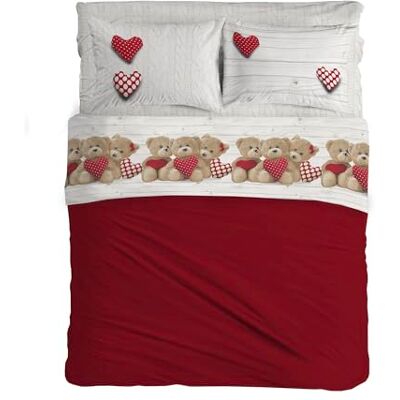 PENSIERI DELICATI Double Bed Set 100% Cotton, Complete Double Bed Sheet Set, 180 x 200 cm, Including Bottom Sheet, Top and 2 Pillowcases, Made in Italy, Red Bears Design PENSIERI DELICATI Double Bed Set 100% Cotton, Complete Double Bed Sheet Set, 180 x 200 cm, Including Bottom Sheet, Top and 2 Pillowcases, Made in Italy, Red Bears Design