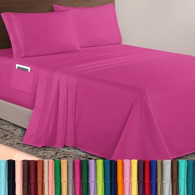 Elegant Comfort Luxurious 1500 Premium Hotel Quality Microfiber 4-Piece Sheet Set, 18-24 Inches Deep Extra Deep Pocket Sheets Ultra Soft 4PC Deep Pocket Sheets, King, Hot Pink Elegant Comfort Luxurious 1500 Premium Hotel Quality Microfiber 4-Piece Sheet Set, 18-24 Inches Deep Extra Deep Pocket Sheets Ultra Soft 4PC Deep Pocket Sheets, King, Hot Pink