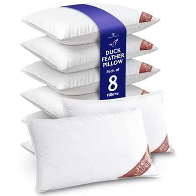 GC GAVENO CAVAILIA Duck Feather Pillows 8 Pack Premium Hotel Quality Bed Pillow For Sleeping Breathable & Soft Feather Pillows 4 Pair Anti-Allergenic Side Sleeper UK Size (48x74cm) White GC GAVENO CAVAILIA Duck Feather Pillows 8 Pack Premium Hotel Quality Bed Pillow For Sleeping Breathable & Soft Feather Pillows 4 Pair Anti-Allergenic Side Sleeper UK Size (48x74cm) White