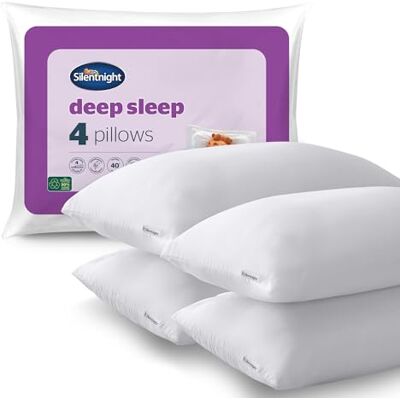 Silentnight Deep Sleep Pillows 4 Pack Medium Support Bed Pillows for Side, Front, Stomach and Back Sleepers Comfortable Machine Washable and Hypoallergenic Pack of 4, White Silentnight Deep Sleep Pillows 4 Pack Medium Support Bed Pillows for Side, Front, Stomach and Back Sleepers Comfortable Machine Washable and Hypoallergenic Pack of 4, White