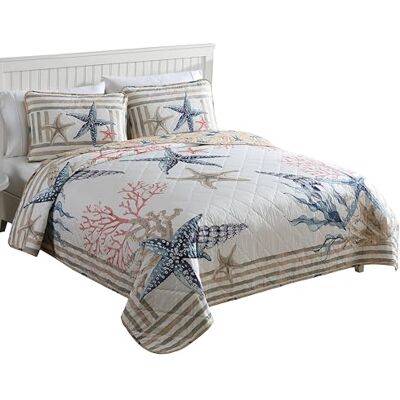 CARIBBEAN JOE 3-Piece Quilt Set, Polyester, Sea Breeze Seaweed, King CARIBBEAN JOE 3-Piece Quilt Set, Polyester, Sea Breeze Seaweed, King