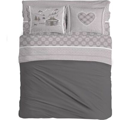 PENSIERI DELICATI Double Bed Set 100% Cotton, Complete Double Bed Sheet Set, 180 x 200 cm, Including Bottom Sheet, Top Sheet and 2 Pillowcases, Made in Italy, Beige Chalet Design PENSIERI DELICATI Double Bed Set 100% Cotton, Complete Double Bed Sheet Set, 180 x 200 cm, Including Bottom Sheet, Top Sheet and 2 Pillowcases, Made in Italy, Beige Chalet Design