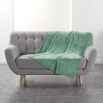 Douceur d'Intérieur , 125 x 150 cm Sage Flannel Plain Flannel Blanket Douceur d'Intérieur , 125 x 150 cm Sage Flannel Plain Flannel Blanket