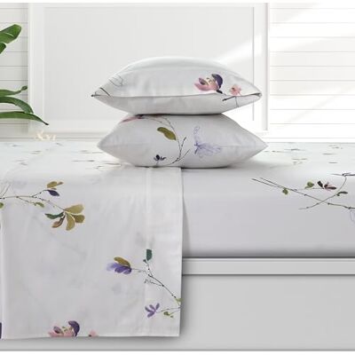 AZORES HOME Azores 300 Thread Count Organic Cotton Deep Pocket Bed Sheet Set, Fits up to 19 Inch Mattress Queen, Selena/Multicolor AZORES HOME Azores 300 Thread Count Organic Cotton Deep Pocket Bed Sheet Set, Fits up to 19 Inch Mattress Queen, Selena/Multicolor