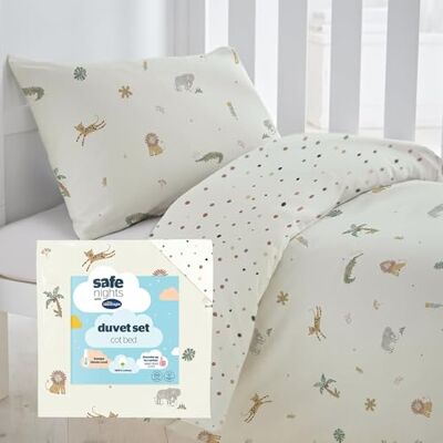 Silentnight Safe Nights Cot Bed Duvet Set Breathable 100% Cotton Jersey Super Soft Kind to Skin Duvet Cover & Pillowcase for Toodler Child Junior Quilt 150x120cm Hypoallergenic, Safari Silentnight Safe Nights Cot Bed Duvet Set Breathable 100% Cotton Jersey Super Soft Kind to Skin Duvet Cover & Pillowcase for Toodler Child Junior Quilt 150x120cm Hypoallergenic, Safari