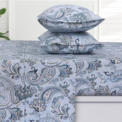 Tribeca Living 100% Cotton German Flannel Sheet Set 200 GSM, Deep Pocket, Ultra Soft & Cozy, California King, Guliana Paisley Tribeca Living 100% Cotton German Flannel Sheet Set 200 GSM, Deep Pocket, Ultra Soft & Cozy, California King, Guliana Paisley