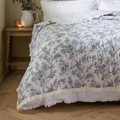 furn. Wylder Hermione Bedspread – Reversible Floral Quilted Cotton Ruffle Trim Coverlet Bedding (Ivory Blue – 150x200cm) furn. Wylder Hermione Bedspread – Reversible Floral Quilted Cotton Ruffle Trim Coverlet Bedding (Ivory Blue – 150x200cm)