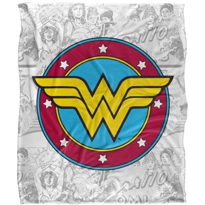 DC Comics Wonder Woman Comic Logo Silky Touch Super Soft Throw Blanket 152 X 127 cm, White DC Comics Wonder Woman Comic Logo Silky Touch Super Soft Throw Blanket 152 X 127 cm, White