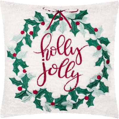 furn. Holly Wreath Feather Filled Cushion – Embroidered Festive Christmas Bouclé Pillow with Velvet Reverse (Multicolour 45x45cm) furn. Holly Wreath Feather Filled Cushion – Embroidered Festive Christmas Bouclé Pillow with Velvet Reverse (Multicolour 45x45cm)