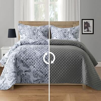 Elegant Comfort 3-Piece Boho Paisley Floral Patchwork Reversible Quilt Soft Premium Bedspread with Matching Pillow Shams, Premium Stitching All Season Quilted Coverlet Twin XL, Gray Elegant Comfort 3-Piece Boho Paisley Floral Patchwork Reversible Quilt Soft Premium Bedspread with Matching Pillow Shams, Premium Stitching All Season Quilted Coverlet Twin XL, Gray