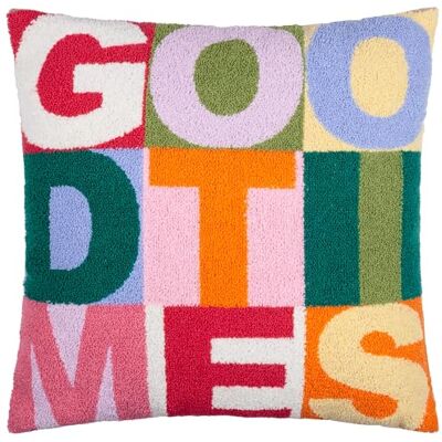 furn. Good Times Feather Filled Cushion – Reversible Colourful Slogan Tufted Micro Bouclé Decorative Pillow (Multicolour – 43x43cm) furn. Good Times Feather Filled Cushion – Reversible Colourful Slogan Tufted Micro Bouclé Decorative Pillow (Multicolour – 43x43cm)