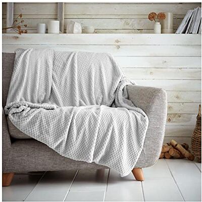 GC GAVENO CAVAILIA Popcorn Sofa Bed Blanket, Snuggle Waffle Throw, Fleece Blankets, Silver, 150X200 651192 GC GAVENO CAVAILIA Popcorn Sofa Bed Blanket, Snuggle Waffle Throw, Fleece Blankets, Silver, 150X200 651192