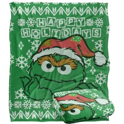 LOGOVISION Sesame Street Oscar The Grouch Ugly Christmas Sweater Silky Touch Super Soft Throw Blanket 152 X 127 cm, White LOGOVISION Sesame Street Oscar The Grouch Ugly Christmas Sweater Silky Touch Super Soft Throw Blanket 152 X 127 cm, White
