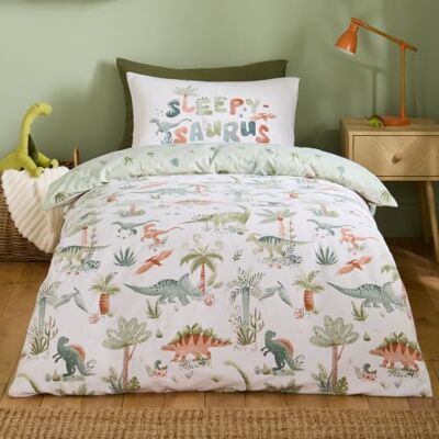Catherine Lansfield Brushed Cotton Sleepy Saurus Dino Single Duvet Cover Set Cream Catherine Lansfield Brushed Cotton Sleepy Saurus Dino Single Duvet Cover Set Cream