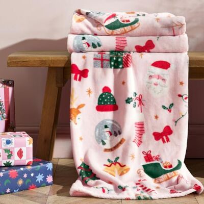 Catherine Lansfield Christmas Happy Holidays 130x170cm Blanket Throw Pink Catherine Lansfield Christmas Happy Holidays 130x170cm Blanket Throw Pink