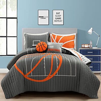 Lush Decor Basketball Game Reversible Oversized 5 Piece Quilt Set, Full/Queen, Charcoal Lush Decor Basketball Game Reversible Oversized 5 Piece Quilt Set, Full/Queen, Charcoal