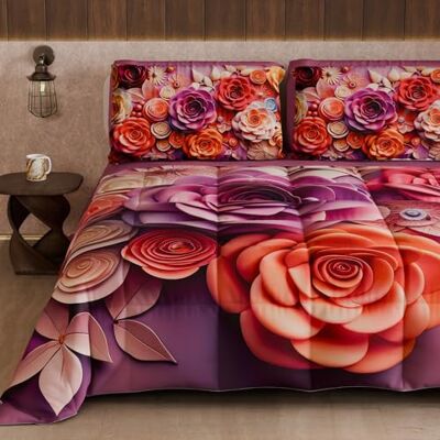 PETTI Artigiani Italiani Winter Quilt, Winter Duvet, Double Sided Quilt, Solid Colour and Digital Floral Print 05 17, 100% Microfibre, Made in Italy PETTI Artigiani Italiani Winter Quilt, Winter Duvet, Double Sided Quilt, Solid Colour and Digital Floral Print 05 17, 100% Microfibre, Made in Italy