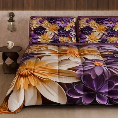 PETTI Artigiani Italiani Winter Quilt, Winter Duvet, Double Sided Quilt, Solid Colour and Digital Floral Print 05 4, 100% Microfibre, Made in Italy PETTI Artigiani Italiani Winter Quilt, Winter Duvet, Double Sided Quilt, Solid Colour and Digital Floral Print 05 4, 100% Microfibre, Made in Italy