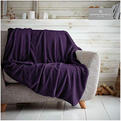 GC GAVENO CAVAILIA Waffle Popcorn Double Throw Soft Honeycomb Textured Blanket for Sofa and Bed Lightweight, Fluffy, Easy Care Bedspread Cosy, Warm Throw for All Seasons, (150x200 cm) Purple GC GAVENO CAVAILIA Waffle Popcorn Double Throw Soft Honeycomb Textured Blanket for Sofa and Bed Lightweight, Fluffy, Easy Care Bedspread Cosy, Warm Throw for All Seasons, (150x200 cm) Purple