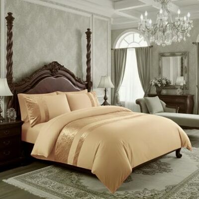 Casabella Luxury Crushed Velvet Panel Band Duvet Cover Sets with Pillow Case Single Duvet Cover Bedding Set – Beige Crush Velvet Single Duvet Cover Sets Casabella Luxury Crushed Velvet Panel Band Duvet Cover Sets with Pillow Case Single Duvet Cover Bedding Set – Beige Crush Velvet Single Duvet Cover Sets