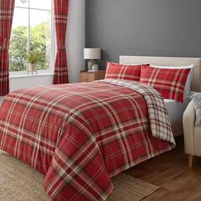 Catherine Lansfield Kelso Check Reversible King Duvet Cover Set with Pillowcases Red Catherine Lansfield Kelso Check Reversible King Duvet Cover Set with Pillowcases Red