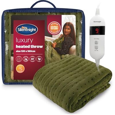 Silentnight Comfort Control Heated Throw Blanket Luxury Fleece Electric Heated Blanket for Sofa Bed with 9 Heat Settings, Fast Heat-up and Safety Shut Off Machine Washable 120x160cm, Olive Green Silentnight Comfort Control Heated Throw Blanket Luxury Fleece Electric Heated Blanket for Sofa Bed with 9 Heat Settings, Fast Heat-up and Safety Shut Off Machine Washable 120x160cm, Olive Green