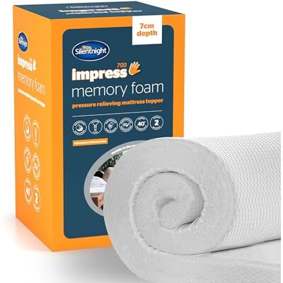 Silentnight Impress Memory Foam Mattress Topper 7cm Deep Luxury Orthopaedic Pressure Relief Hypoallergenic Bed Topper for Back & Neck Pain Elasticated Straps & Machine Washable Cover, Single Silentnight Impress Memory Foam Mattress Topper 7cm Deep Luxury Orthopaedic Pressure Relief Hypoallergenic Bed Topper for Back & Neck Pain Elasticated Straps & Machine Washable Cover, Single