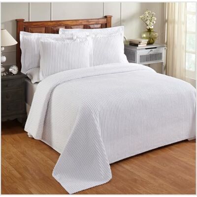 Better Trends 100% Cotton Chenille King Size Striped Lightweight Bedspread, White Better Trends 100% Cotton Chenille King Size Striped Lightweight Bedspread, White