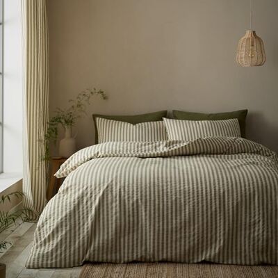 Pineapple Elephant Cotton Rich Woven Stripe Single Duvet Cover Set with Pillowcase Green Pineapple Elephant Cotton Rich Woven Stripe Single Duvet Cover Set with Pillowcase Green