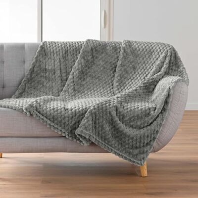 Douceur d'Intérieur , Cosy Blanket (125 x 150 cm) Mini Frosty Grey Flannel Relief Plain Douceur d'Intérieur , Cosy Blanket (125 x 150 cm) Mini Frosty Grey Flannel Relief Plain