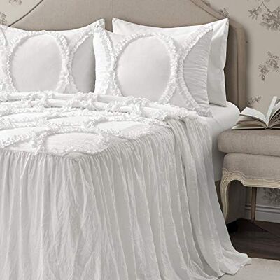 Lush Decor Lush Décor Riviera Ruffle Skirt Bedspread White Vintage Chic Farmhouse Style Lightweight 3 Piece Set Queen, Polyester Lush Decor Lush Décor Riviera Ruffle Skirt Bedspread White Vintage Chic Farmhouse Style Lightweight 3 Piece Set Queen, Polyester