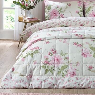 Catherine Lansfield Avebury Floral Reversible Quilted 220x230cm Bedspread Cream Catherine Lansfield Avebury Floral Reversible Quilted 220x230cm Bedspread Cream