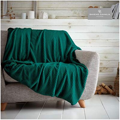 GC GAVENO CAVAILIA Waffle Popcorn Single Throw Honeycomb Textured Blanket for Sofa and Bed Lightweight, Fluffy, Easy Care Bedspread Cosy, Warm Decorative Throw for All Season, Green, 130x150 cm GC GAVENO CAVAILIA Waffle Popcorn Single Throw Honeycomb Textured Blanket for Sofa and Bed Lightweight, Fluffy, Easy Care Bedspread Cosy, Warm Decorative Throw for All Season, Green, 130x150 cm