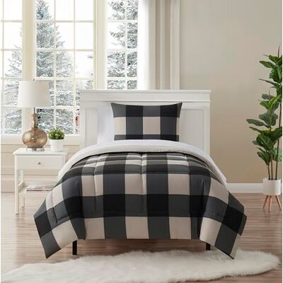 Sweet Home Collection Ultra Soft Down Alternative Set & Luxurious Bed Sheets, Polyester, Buffalo Plaid Black/Gray, Twin Sweet Home Collection Ultra Soft Down Alternative Set & Luxurious Bed Sheets, Polyester, Buffalo Plaid Black/Gray, Twin