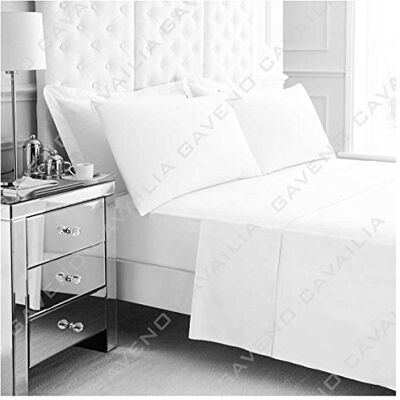 GC GAVENO CAVAILIA Gaveno Cavalia Luxury NON-IRON POLY COTTON PERCALE FLAT SHEET White Single GC GAVENO CAVAILIA Gaveno Cavalia Luxury NON-IRON POLY COTTON PERCALE FLAT SHEET White Single