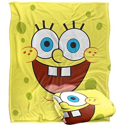 LOGOVISION Spongebob Goofy Smile Face Silky Touch Super Soft Throw Blanket 152 X 127 cm, White LOGOVISION Spongebob Goofy Smile Face Silky Touch Super Soft Throw Blanket 152 X 127 cm, White