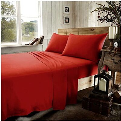GC GAVENO CAVAILIA Luxury Flannel Plain Flat Sheet, 100% Brushed Cotton Easy Care Accessory, Premium Soft & Cosy Bed Linen, Red, Double Size Bedsheet GC GAVENO CAVAILIA Luxury Flannel Plain Flat Sheet, 100% Brushed Cotton Easy Care Accessory, Premium Soft & Cosy Bed Linen, Red, Double Size Bedsheet