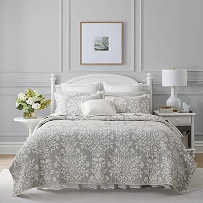 Laura Ashley Home Rowland Collection Bedding, Full/Queen, Gray Laura Ashley Home Rowland Collection Bedding, Full/Queen, Gray