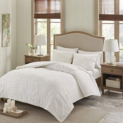 Madison Park Tufted Chenille 100% Cotton Duvet- Modern Luxe All Season Comforter Cover Bed Set with Matching Shams, Full/Queen(90"x90"), Palm Leaf Off White 3 Piece Madison Park Tufted Chenille 100% Cotton Duvet- Modern Luxe All Season Comforter Cover Bed Set with Matching Shams, Full/Queen(90"x90"), Palm Leaf Off White 3 Piece