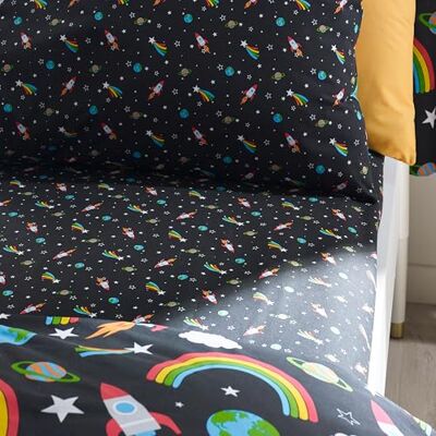 Catherine Lansfield Rainbow Rockets Double Fitted Sheet Black Catherine Lansfield Rainbow Rockets Double Fitted Sheet Black