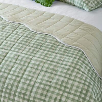 furn. Scallop Bedspread – Reversible Quilted Gingham Check Scalloped Edge Coverlet Bedding (Sage – 150x200cm) furn. Scallop Bedspread – Reversible Quilted Gingham Check Scalloped Edge Coverlet Bedding (Sage – 150x200cm)