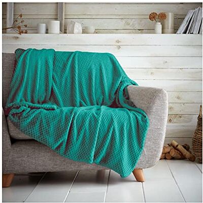 GC GAVENO CAVAILIA Popcorn Sofa Bed Blanket, Snuggle Waffle Throw, Fleece Blankets, Teal, 150X200, 651185 GC GAVENO CAVAILIA Popcorn Sofa Bed Blanket, Snuggle Waffle Throw, Fleece Blankets, Teal, 150X200, 651185