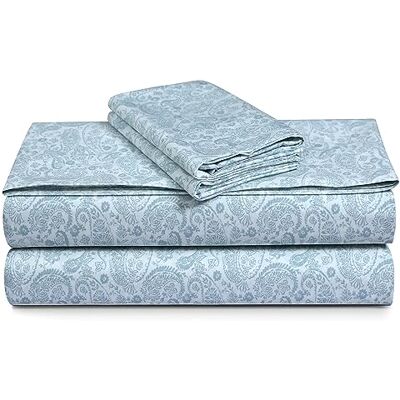 Tribeca Living Cotton Percale Sheets Twin XL Size, Extra Deep Pocket Bed Sheet Set, 300 Thread Count, Printed Danielle Paisley Blue Tribeca Living Cotton Percale Sheets Twin XL Size, Extra Deep Pocket Bed Sheet Set, 300 Thread Count, Printed Danielle Paisley Blue