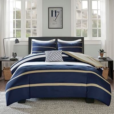 Comfort Spaces Casual Comforter Set Sporty Design, Vibrant Color, Active Lifestyle Boys Bedroom Décor, All Season Soft Microfiber Bedding Set, Decorative Pillow, Sham Blue/White Queen 4 Piece Comfort Spaces Casual Comforter Set Sporty Design, Vibrant Color, Active Lifestyle Boys Bedroom Décor, All Season Soft Microfiber Bedding Set, Decorative Pillow, Sham Blue/White Queen 4 Piece